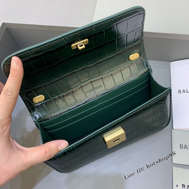 Balenciaga專櫃爆款小號鱷魚墨綠色肩背包 巴黎世家新款Gossip bag斜挎包 fyj1324